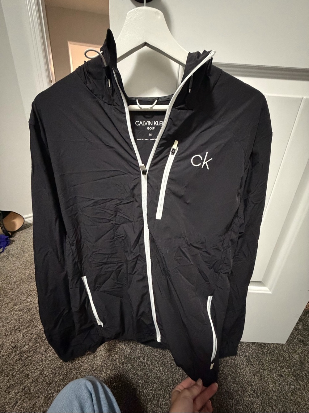 Calvin Klein Black Hooded Lightweight Jacket with White Trim